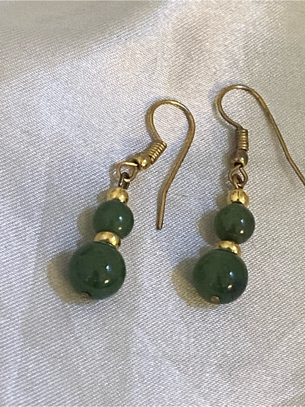 Vintage French style Green Aventurine Earrings Gold Tone Beaded Dangles